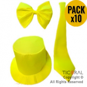 SET FLUO PARA 5 PERSONAS AMARILLO (5 GALERAS + 3 CORBATAS + 2 MOOS)